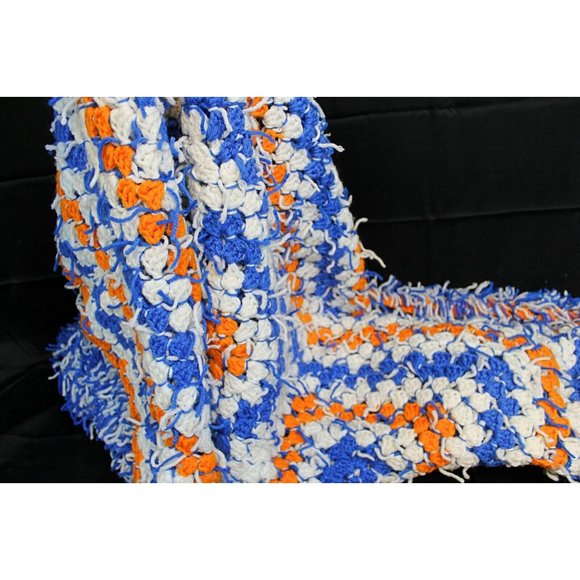 Hand Crochet Striped Multicolor Long Couch Sofa Blanket Throw Afghan Shag Fringe - Picture 8 of 8